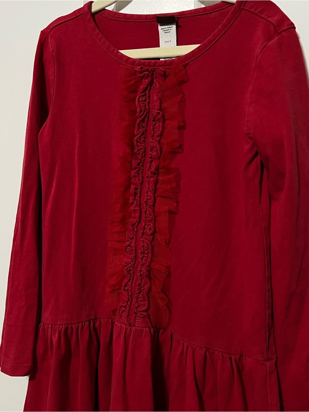 Tea Collection Deep Red Ruffle-Front Long Sleeve Dress Tee